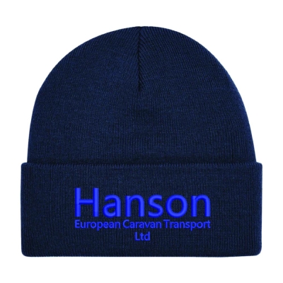 B45 Beanie Hat Oxford Navy & Hanson Logo