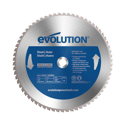 Evolution 355mm (Blue) Mild Steel Cutting 66T Chop Saw Blade